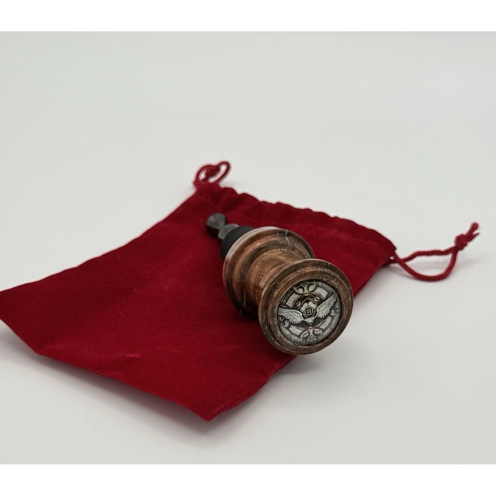 Hand Turned Wood Bottle Stopper Brass Eagle Medallion Wine Stopper‎